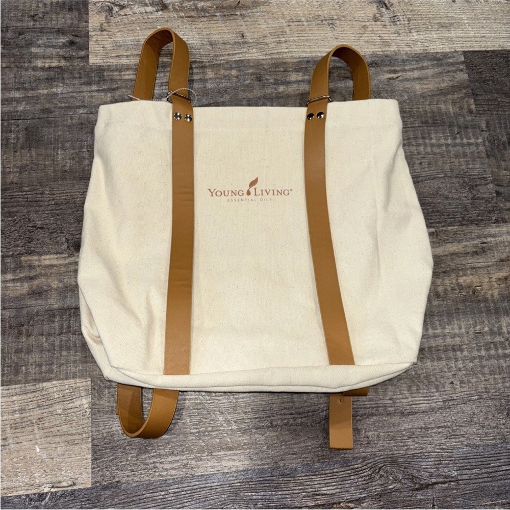 Young Living Canvas Backpack Bag Vegan Leather Rare